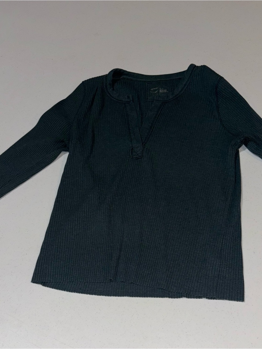 aerie Black Ribbed Scoop-Henley Long Sleeve Sweater